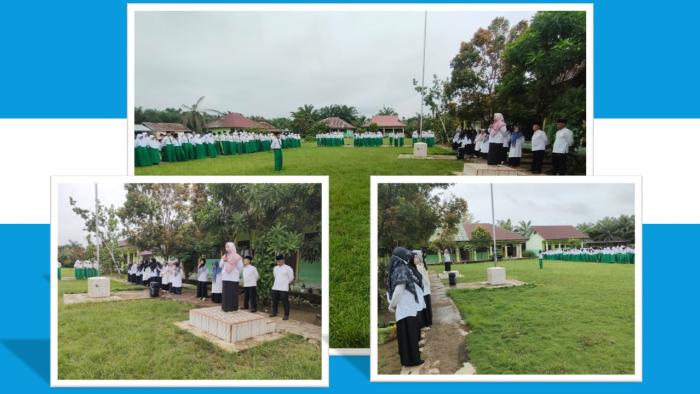 SEMANGAT NASIONALISME, MTs N 5 BATANG HARI LAKSANAKAN UPACARA DITENGAH GUYURAN GERIMIS