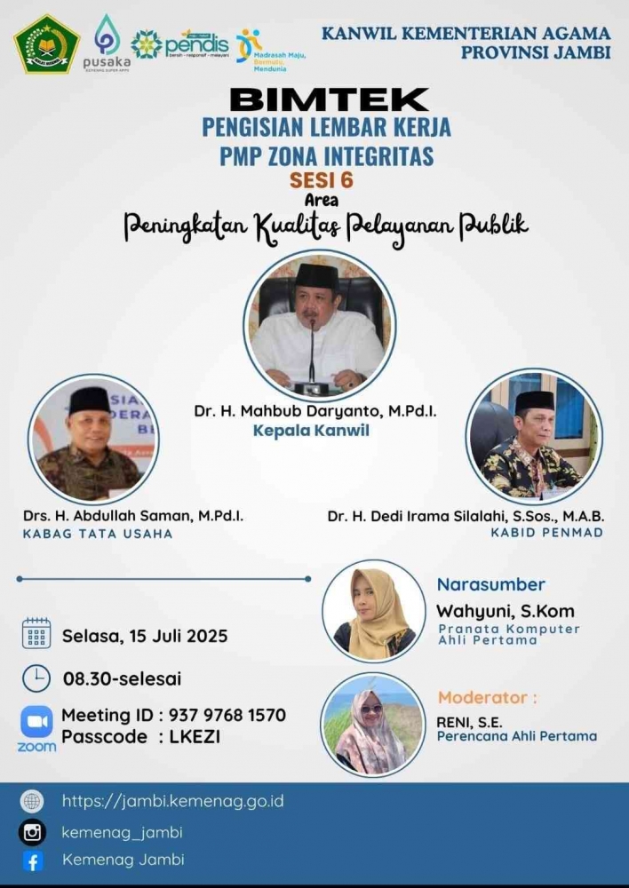 Tim ZI MTsN 5 Batang Hari Ikuti Bimtek PMPZI Area 6 Peningkatan Kualitas Pelayanan Publik Tim ZI MTsN 5 Batang Hari Ikuti Bimtek PMPZI Area 6 Peningkatan Kualitas Pelayanan Publik