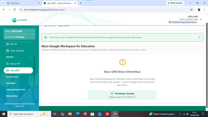 Tenaga Pendidik dan Kependidikan MTsN 5 Batang Hari Cek Akun Google Workspace di Laman EMIS GTK Tenaga Pendidik dan Kependidikan MTsN 5 Batang Hari Cek Akun Google Workspace di Laman EMIS GTK