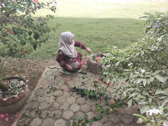 Ketua Panitia Madrasah Asri Manfaatkan Waktu Luang untuk Memperindah Taman Madrasah