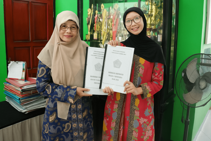 Pembina Drumband MTsN 5 Batang Hari Serahkan Laporan Latihan dan Kegiatan Lomba Kepada Madrasah