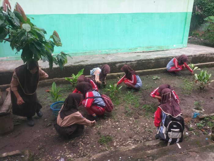 Siswa MTsN 5 Batang Hari Gelar Gotong Royong Bersihkan Lingkungan Madrasah Jelang Apel Pagi dalam Rangka Persiapan PKKM