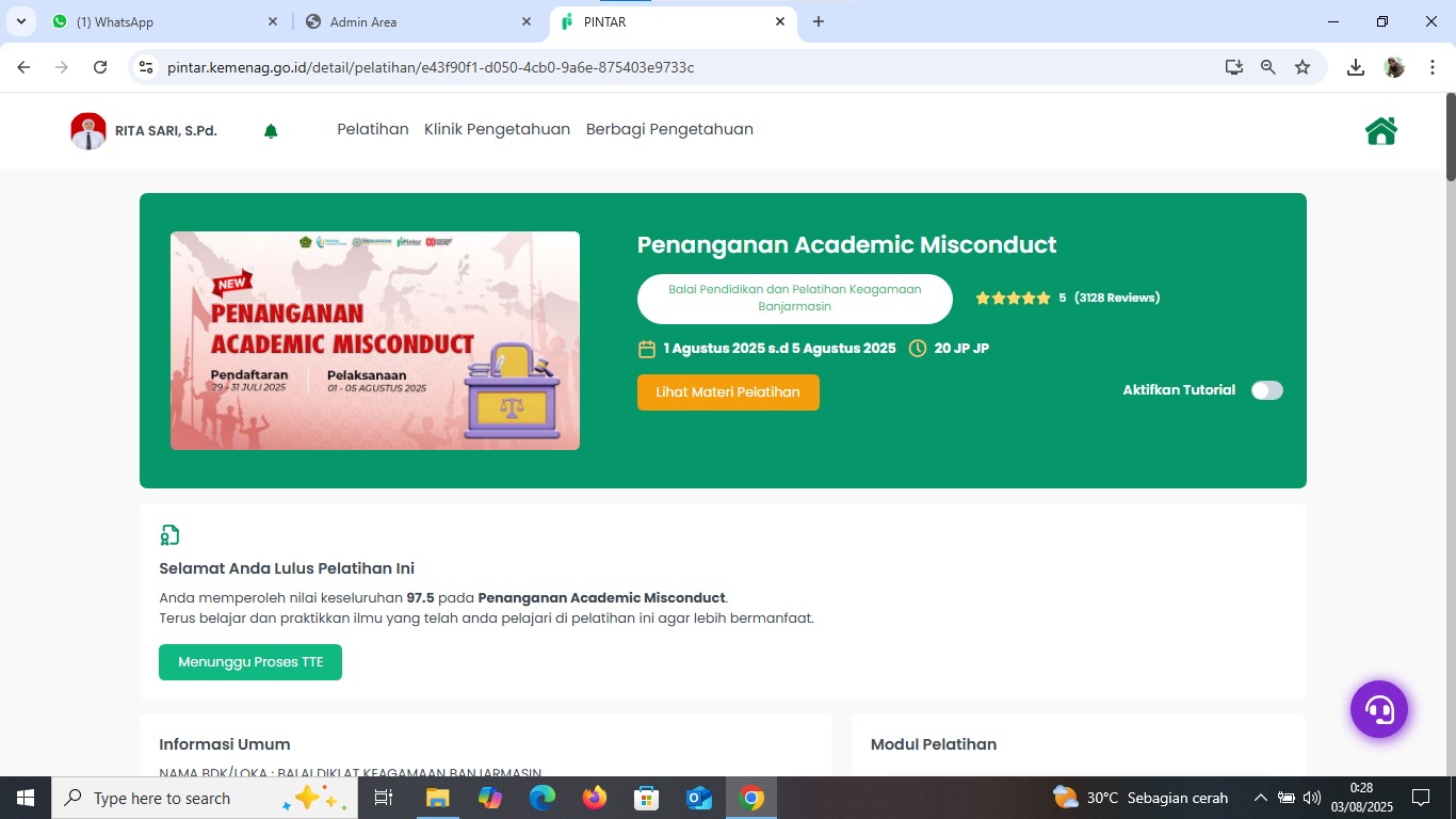 Tenaga Kependidikan dan Tenaga Pendidik MTsN 5 Batang Hari Ikuti Pelatihan PINTAR Kemenag RI