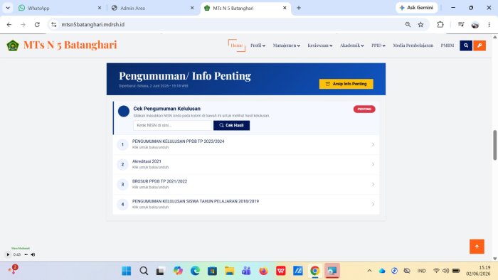 MTsN 5 Batang Hari Umumkan Kelulusan Siswa Kelas IX Tahun Ajaran 2025/2026 Secara Online, 108 Siswa Dinyatakan Lulus MTsN 5 Batang Hari Umumkan Kelulusan Siswa Kelas IX Tahun Ajaran 2025/2026 Secara Online, 108 Siswa Dinyatakan Lulus