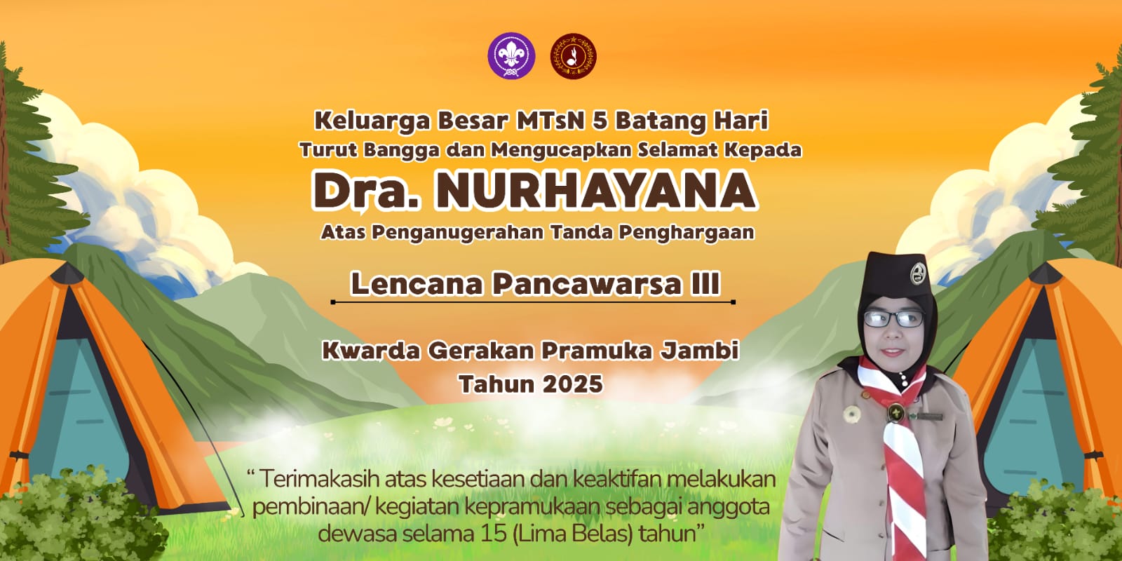 Keluarga Besar MTsN 5 Batang Hari Ucapkan Selamat atas Penganugerahan Lencana Pancawarsa III kepada Kepala Madrasah Keluarga Besar MTsN 5 Batang Hari Ucapkan Selamat atas Penganugerahan Lencana Pancawarsa III kepada Kepala Madrasah