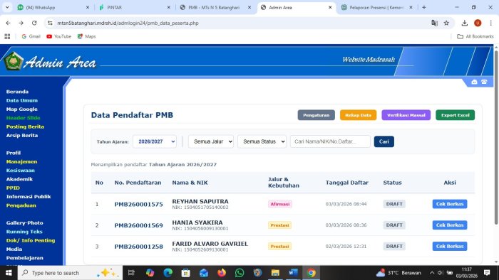 Hari Pertama Jalur Prestasi/Afirmasi, Panitia PMBM MTsN 5 Batang Hari Siaga Pantau Sistem