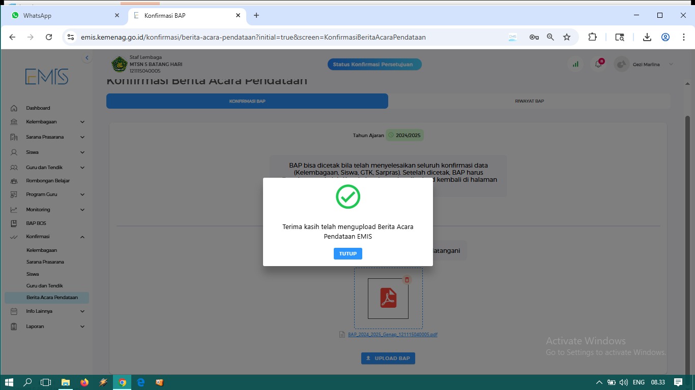 Ucer Champion MTsN 5 Batang Hari Selesaikan BAP Emis 4.0