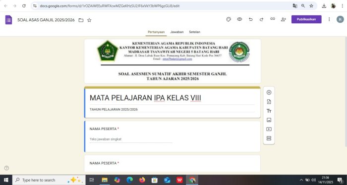Majelis Guru MTsN 5 Batang Hari Siapkan Soal Asesmen Akhir Semester Ganjil Tahun Pelajaran 2025/2026