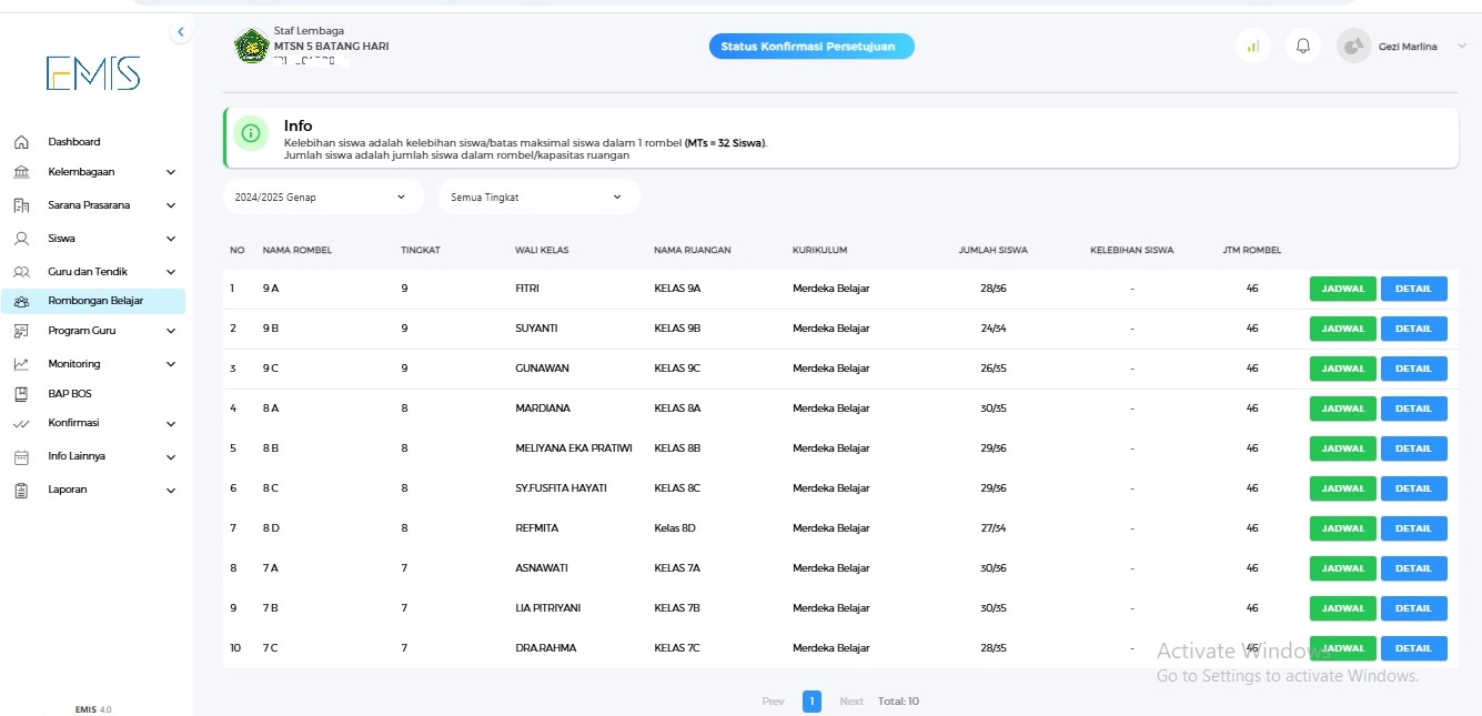 SIMAK CARA UC MTsN 5 BATANGHARI MENGISI JADWAL MENGAJAR DI EMIS 4.0