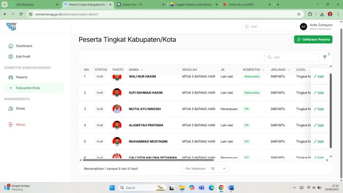 MTsN 5 Batang Hari Daftarkan Siswa pada Olimpiade Madrasah Indonesia (OMI) 2025