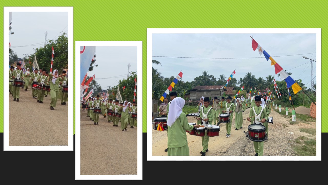 MERIAHKAN MTQ TINGKAT DESA LUBUK RUSO, DRUM BAND MTsN 5 BATANG HARI TAMPIL MEMUKAU