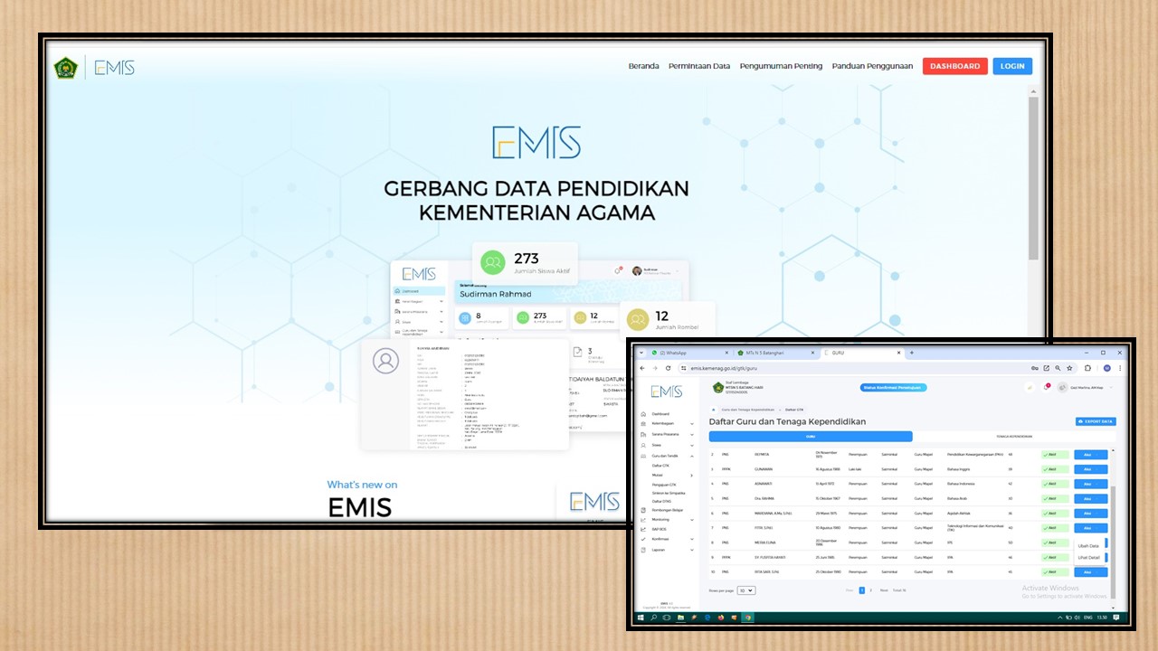 USER EMIS MTsN 5 BATANG HARI UPDATE DATA SEBELUM UNGGAH BAP EMIS