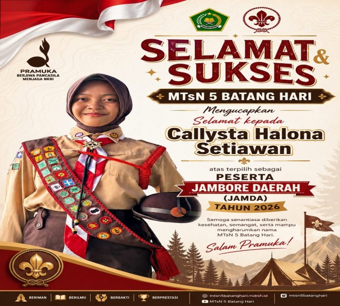 MTsN 5 Batang Hari Bangga, Callysta Halona Setiawan Terpilih sebagai Peserta Jamda 2026 MTsN 5 Batang Hari Bangga, Callysta Halona Setiawan Terpilih sebagai Peserta Jamda 2026