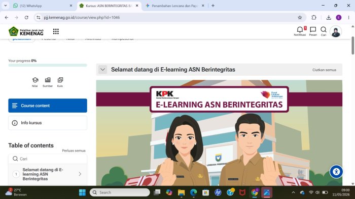 Kepala dan Kaur TU MTsN 5 Batang Hari Ikuti PJJ ASN Berintegritas dengan Antusias