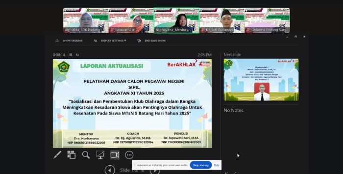 Kepala MTsN 5 Batang Hari Ikuti Seminar Akhir Laporan Aktualisasi Guru CPNS PJOK Kepala MTsN 5 Batang Hari Ikuti Seminar Akhir Laporan Aktualisasi Guru CPNS PJOK