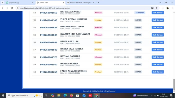 Panitia PMB MTsN 5 Batang Hari Pantau Jumlah Pendaftar Jelang Penutupan Panitia PMB MTsN 5 Batang Hari Pantau Jumlah Pendaftar Jelang Penutupan