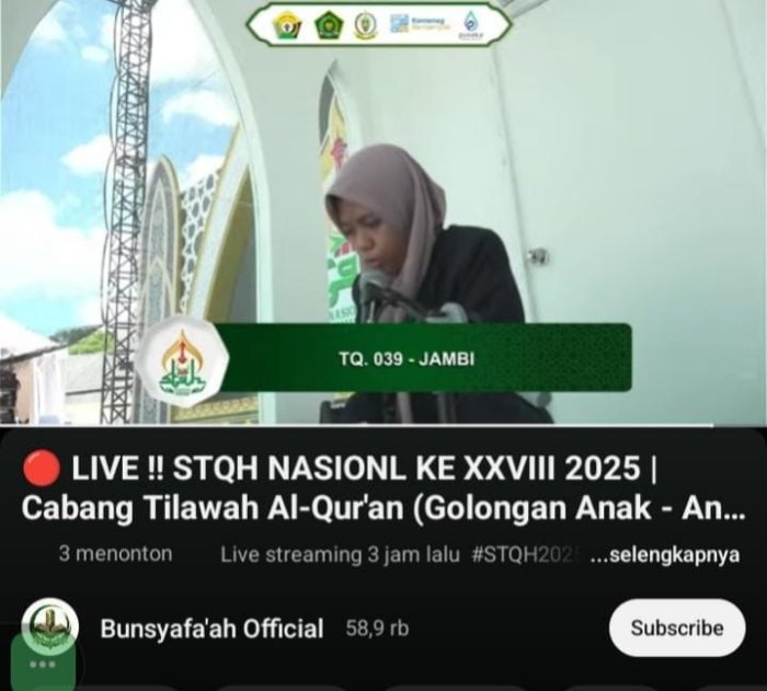 Siswi MTsN 5 Batang Hari Harumkan Nama Madrasah di Ajang STQH Nasional XXVIII Tahun 2025
