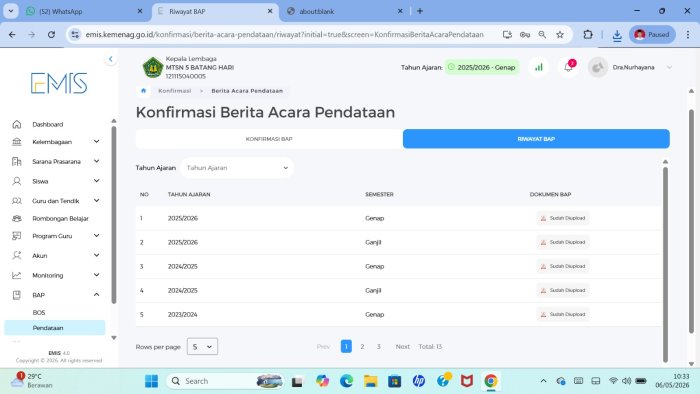 Operator EMIS MTsN 5 Batang Hari Selesaikan Berita Acara Pendataan (BAP)