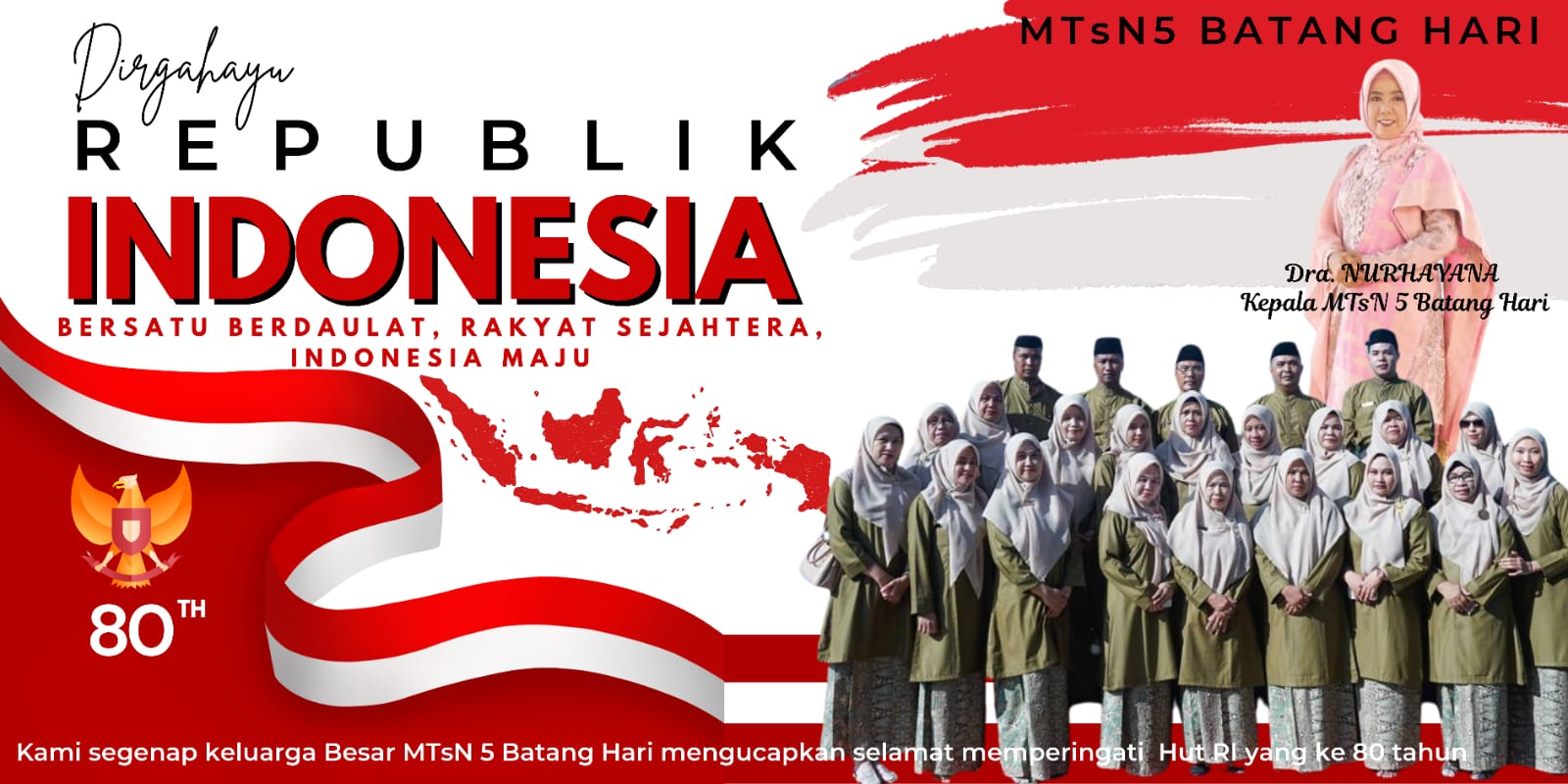 Keluarga Besar MTsN 5 Batang Hari Ucapkan Selamat Memperingati HUT ke-80 RI Keluarga Besar MTsN 5 Batang Hari Ucapkan Selamat Memperingati HUT ke-80 RI