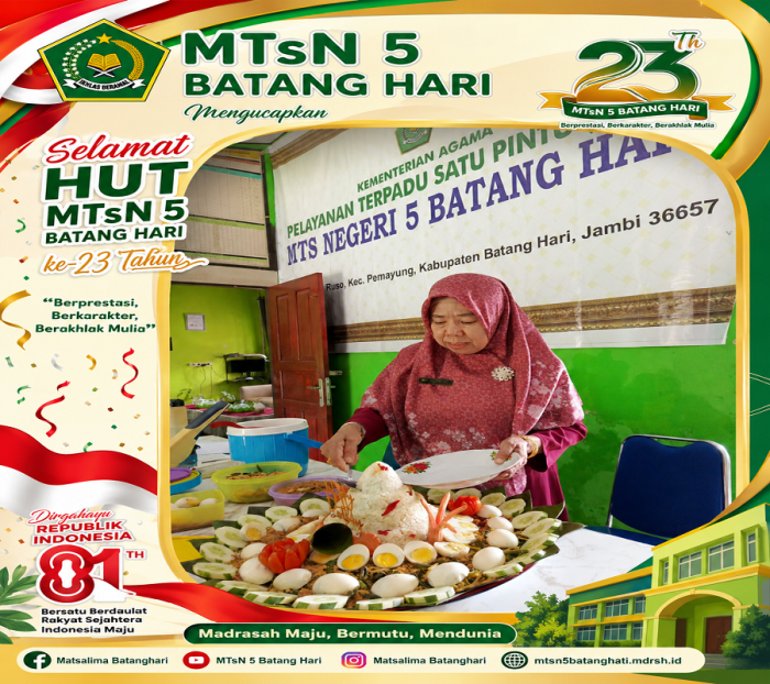 Semarakkan HUT RI ke-81 dan HUT Madrasah ke-23, MTsN 5 Batang Hari Gelar Potong Tumpeng