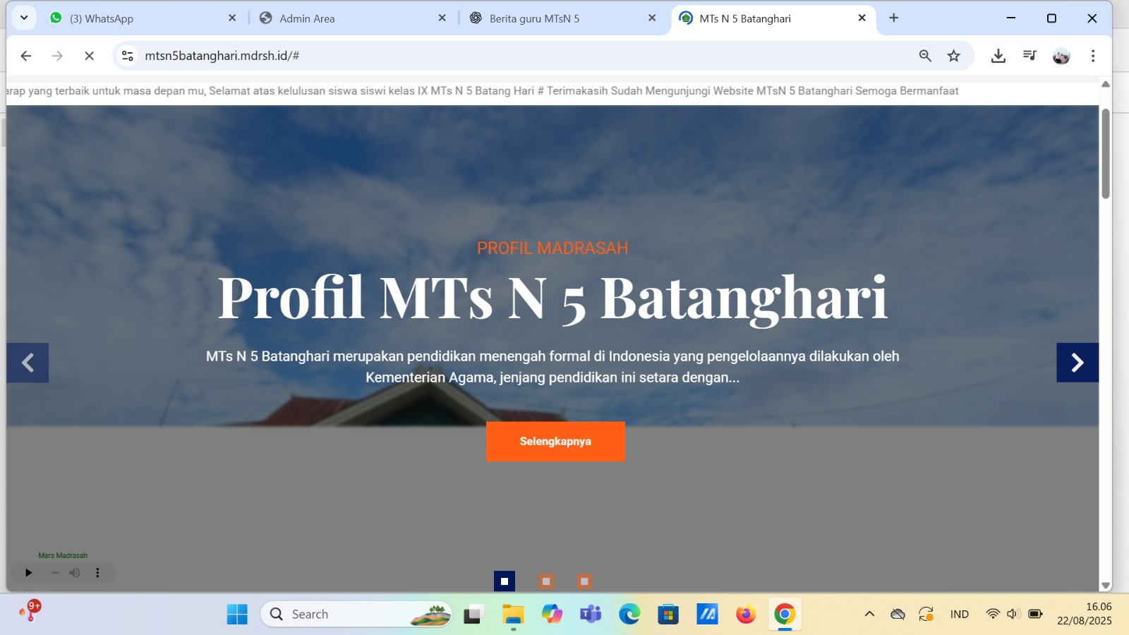 MTsN 5 Batang Hari Terus Tingkatkan Mutu Website Madrasah MTsN 5 Batang Hari Terus Tingkatkan Mutu Website Madrasah