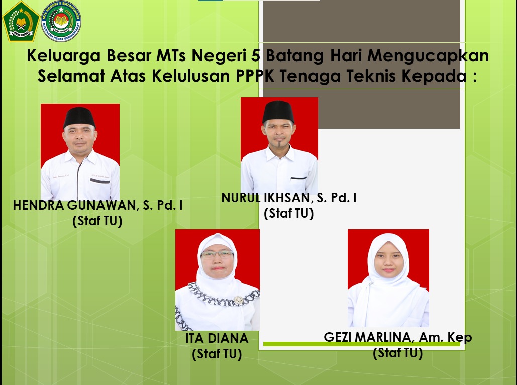 KABAR GEMBIRA, 4 PEGAWAI HONORER MTsN 5 BATANG HARI LOLOS SELEKSI PPPK 2024 KABAR GEMBIRA, 4 PEGAWAI HONORER MTsN 5 BATANG HARI LOLOS SELEKSI PPPK 2024