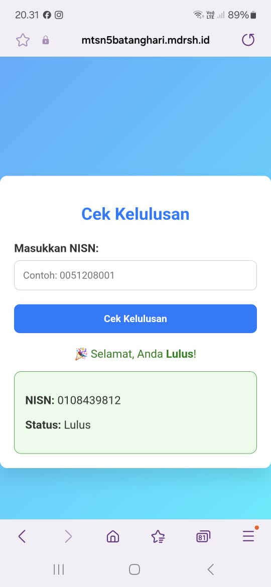 Siswa Kelas IX MTsN 5 Batang Hari LULUS 100%